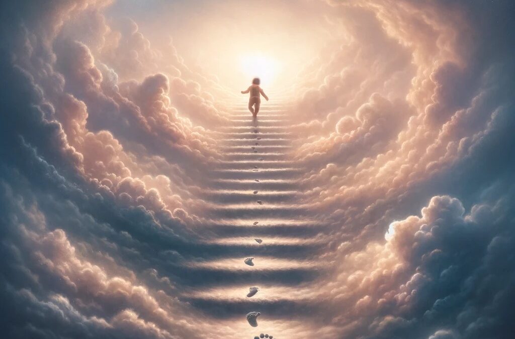 Baby walking up the stairs to heaven after reproductive loss